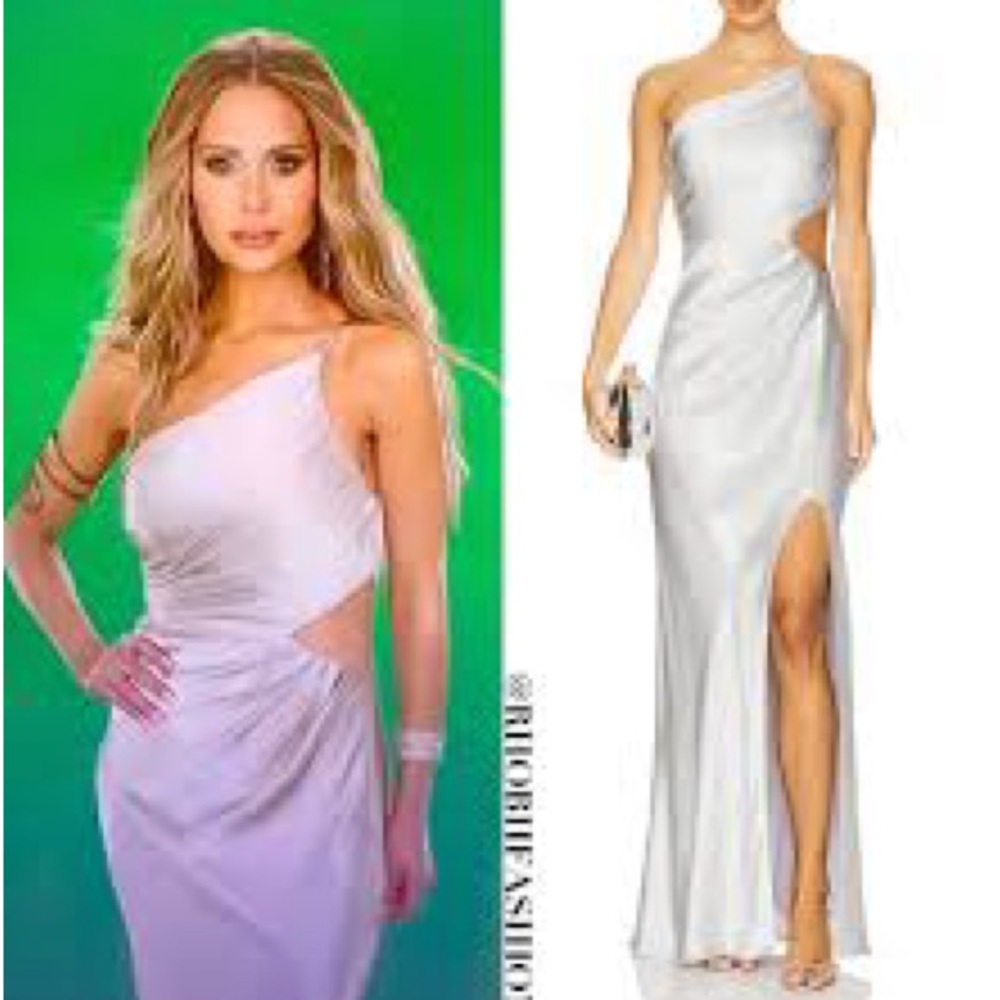 Shona Joy Lune One-Shoulder Silver Evening Gown